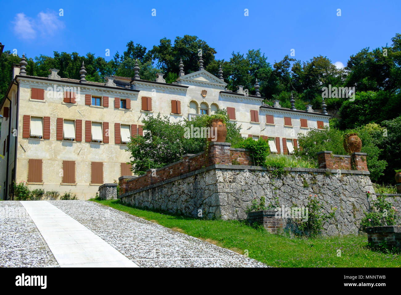 A Paladian villa on the hills of Asolo. Similar villas are found in the Veneto Region, thanks to architect Andrea Palladio. Stock Photo