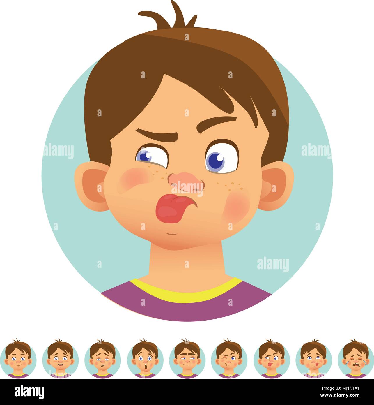 Set of human emotions. Facial expression. Set of emoticons. Flat vector ...