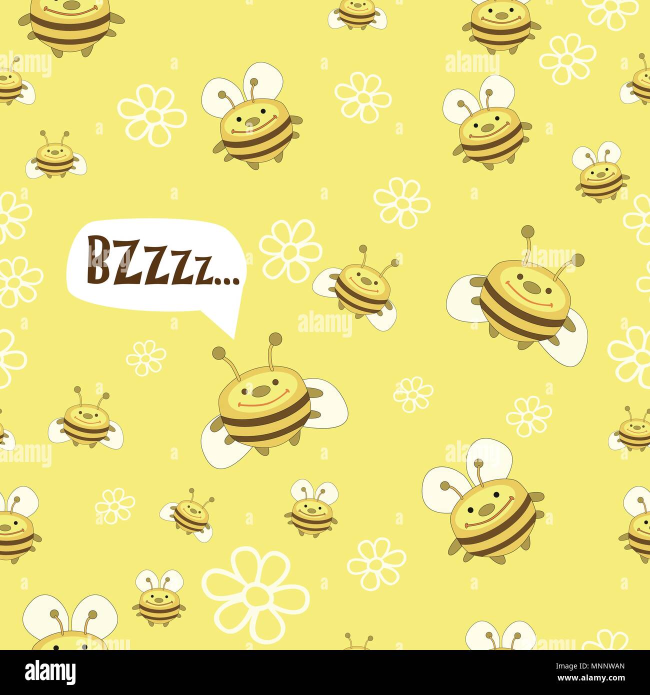 Seamless pattern of bees and flowers. Bees flat vector illustration ...