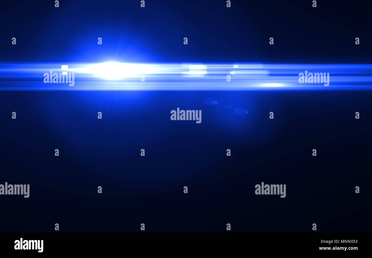 Anamorphic blue lens flare isolated on black background for overlay ...