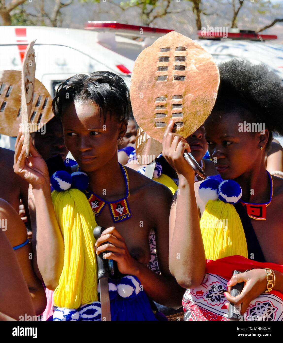 Women in traditional costumes before the Umhlanga aka Reed Dance ...