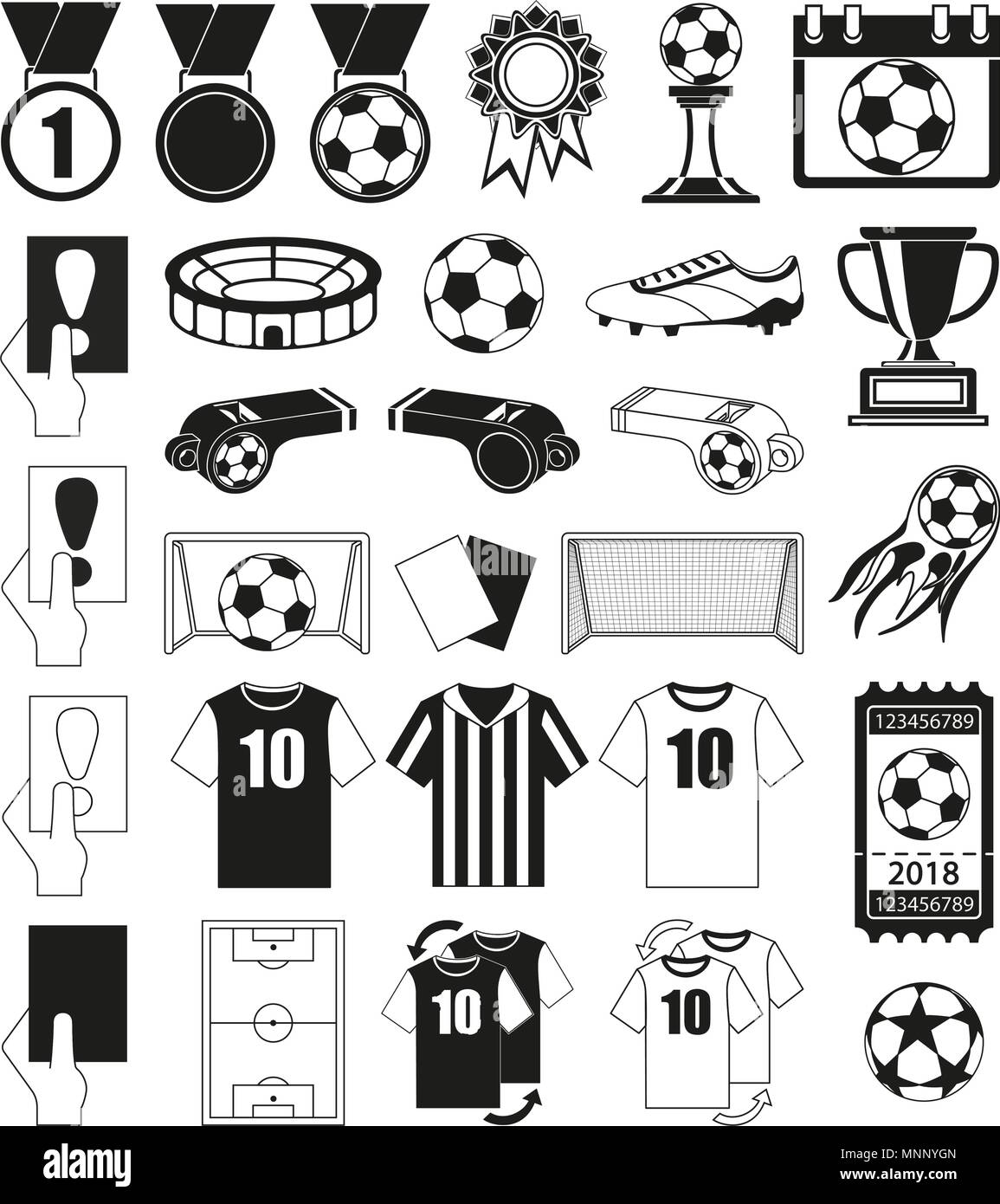 30 soccer elements black and white set Stock Vector