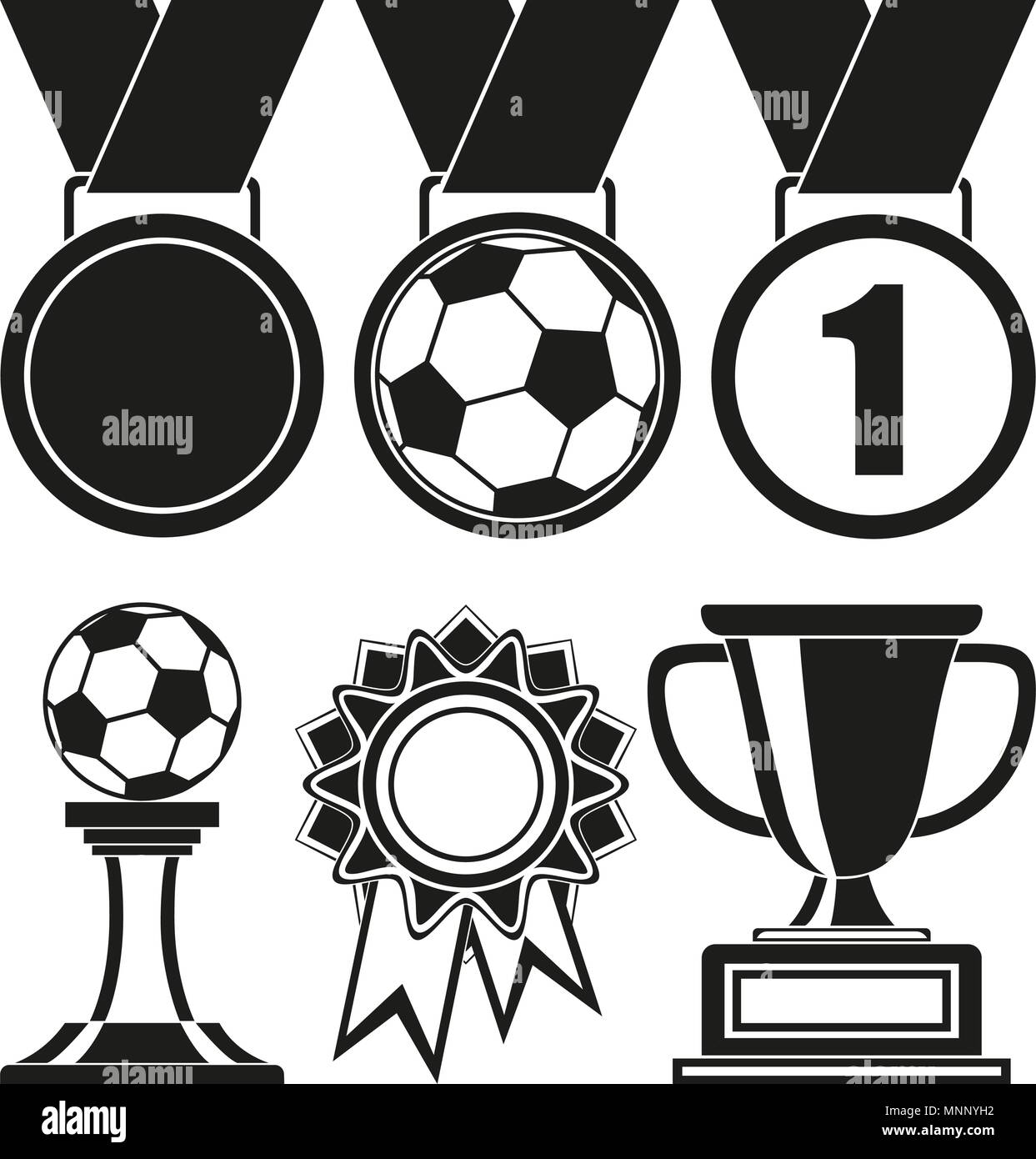Black and white 6 elements award silhouette set. Stock Vector