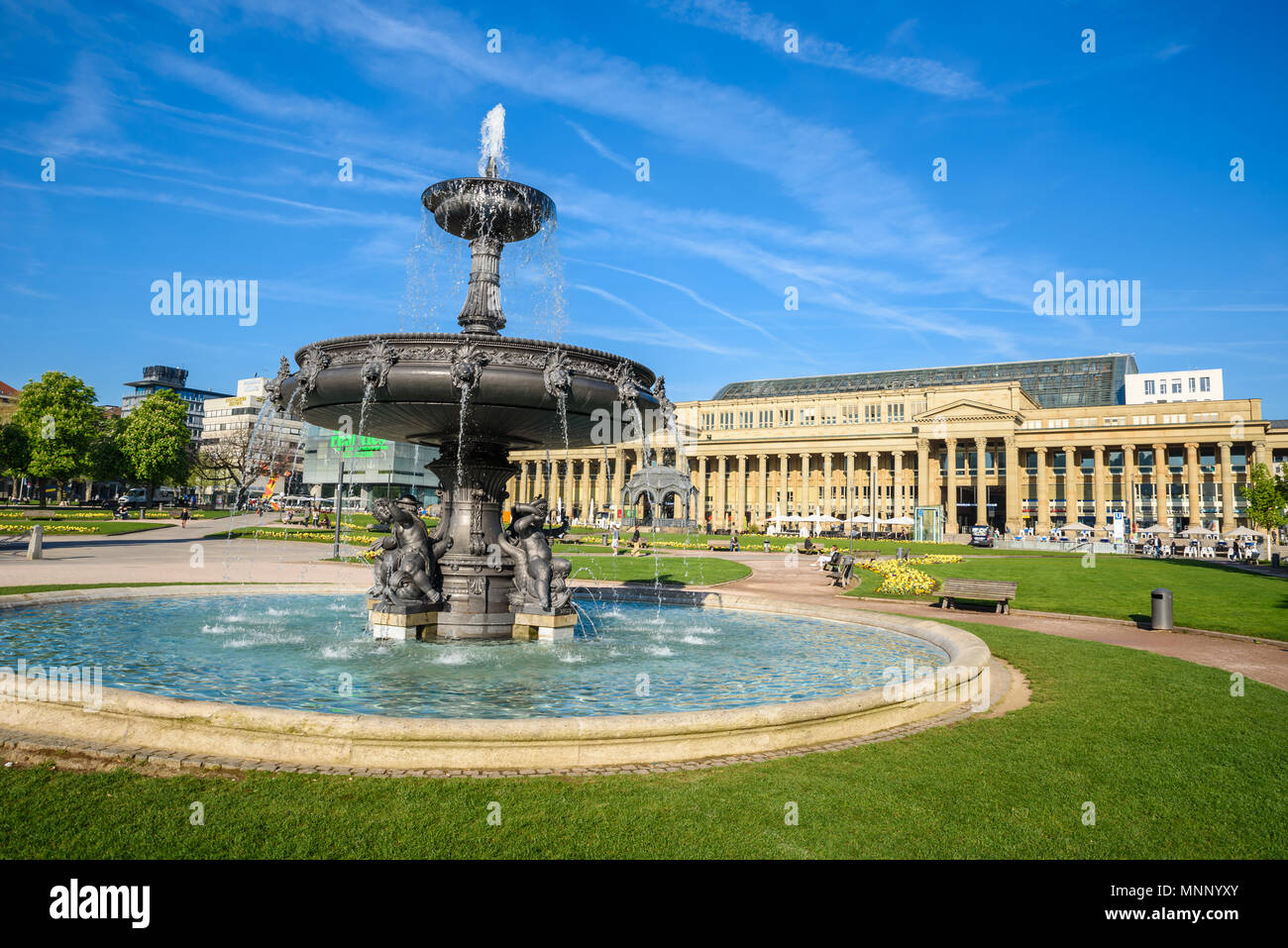 Schlossplatz (Castle square) with Fountains in Stuttgart City, Germany ...