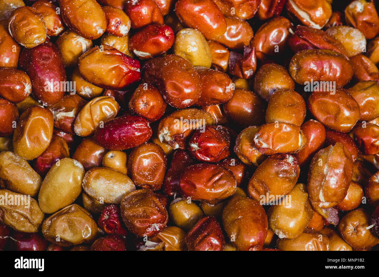 Close up of colorful dried dates in a Turkish market Stock Photo