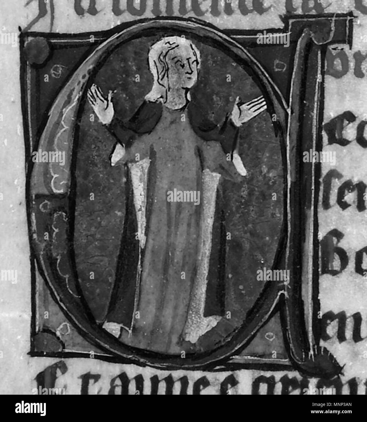 . English: St Osyth depicted on folio 134v of British Library MS Additional 70513. 4th quarter of the 13th century or 1st quarter of the 14th century. Unknown 948 Osyth (British Library MS Additional 70513, folio 134v) Stock Photo