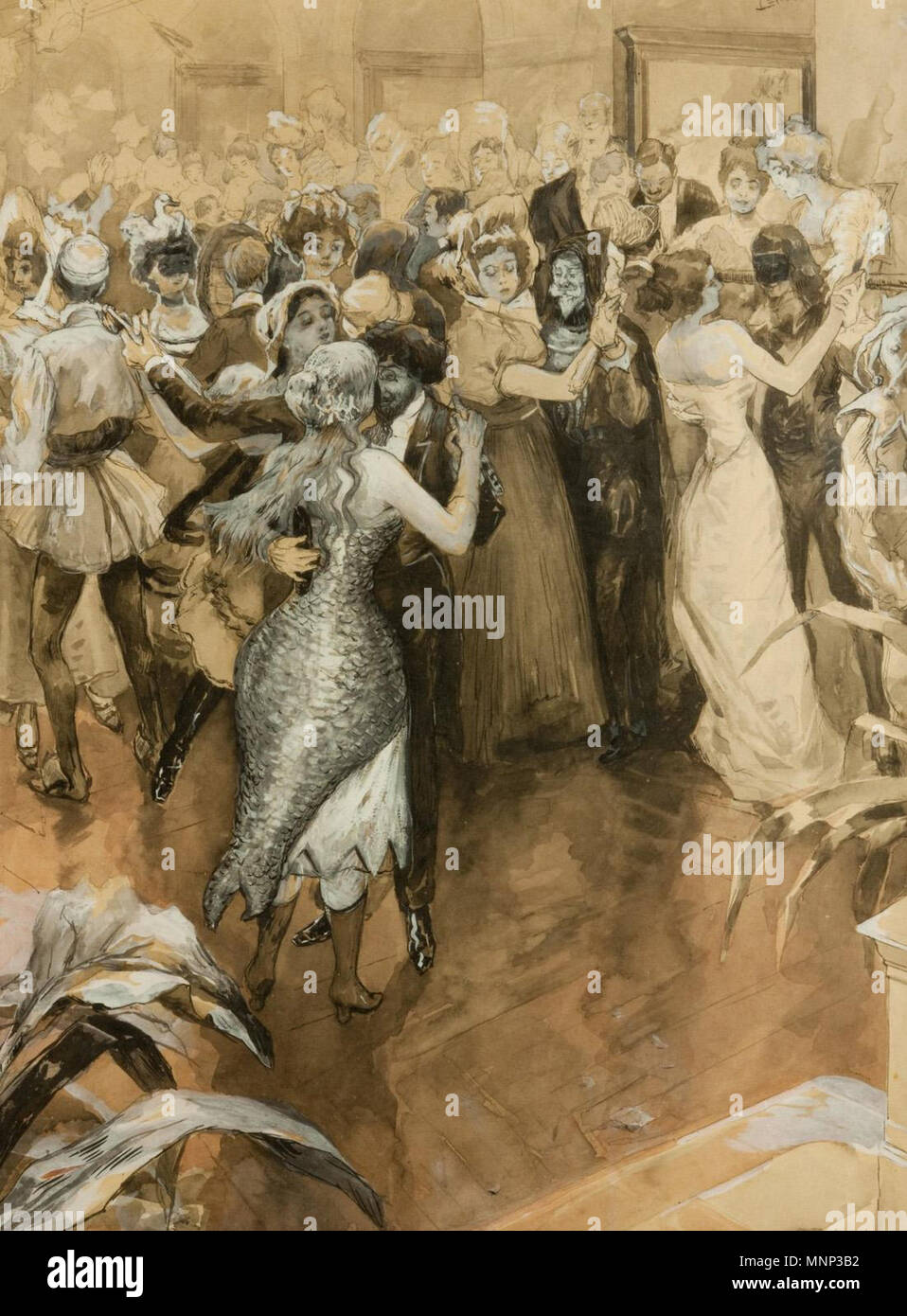 Deutsch: Maskenball, rechts oben signiert: Lebeda, kombinierte Technik auf  Papier, 40 x 30 cm . by 1901. Otakar Lebeda (1877–1901) Description  Austro-Hungarian-Czech painter Date of birth/death 8 May 1877 12 April