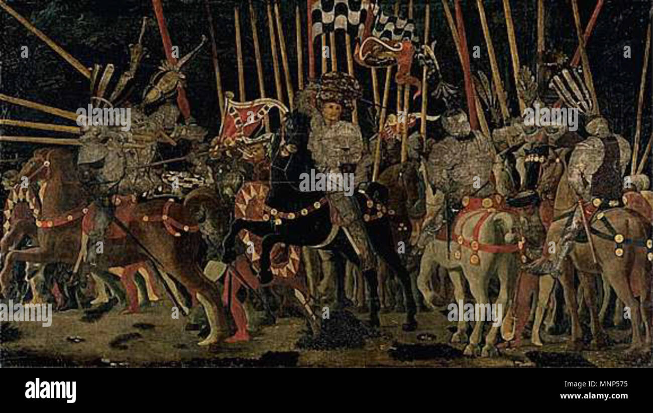 French: La bataille de San Romano la contre-attaque de Micheletto da Cotignola   1455.   957 Paolo di Dono, dit Uccello - La bataille de San Romano la contre-attaque de Micheletto da Cotignola, 1455 Stock Photo