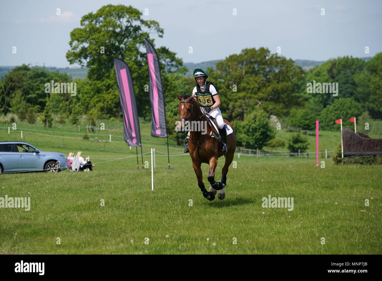 Corby, England. 18th May 2018. Horses and riders take part in the Fairfax & Favor International horse trials in the grounds of  Rockingham Castle, Corby, England 18 May 2018 Credit: Scott Carruthers/Alamy Live News Stock Photo