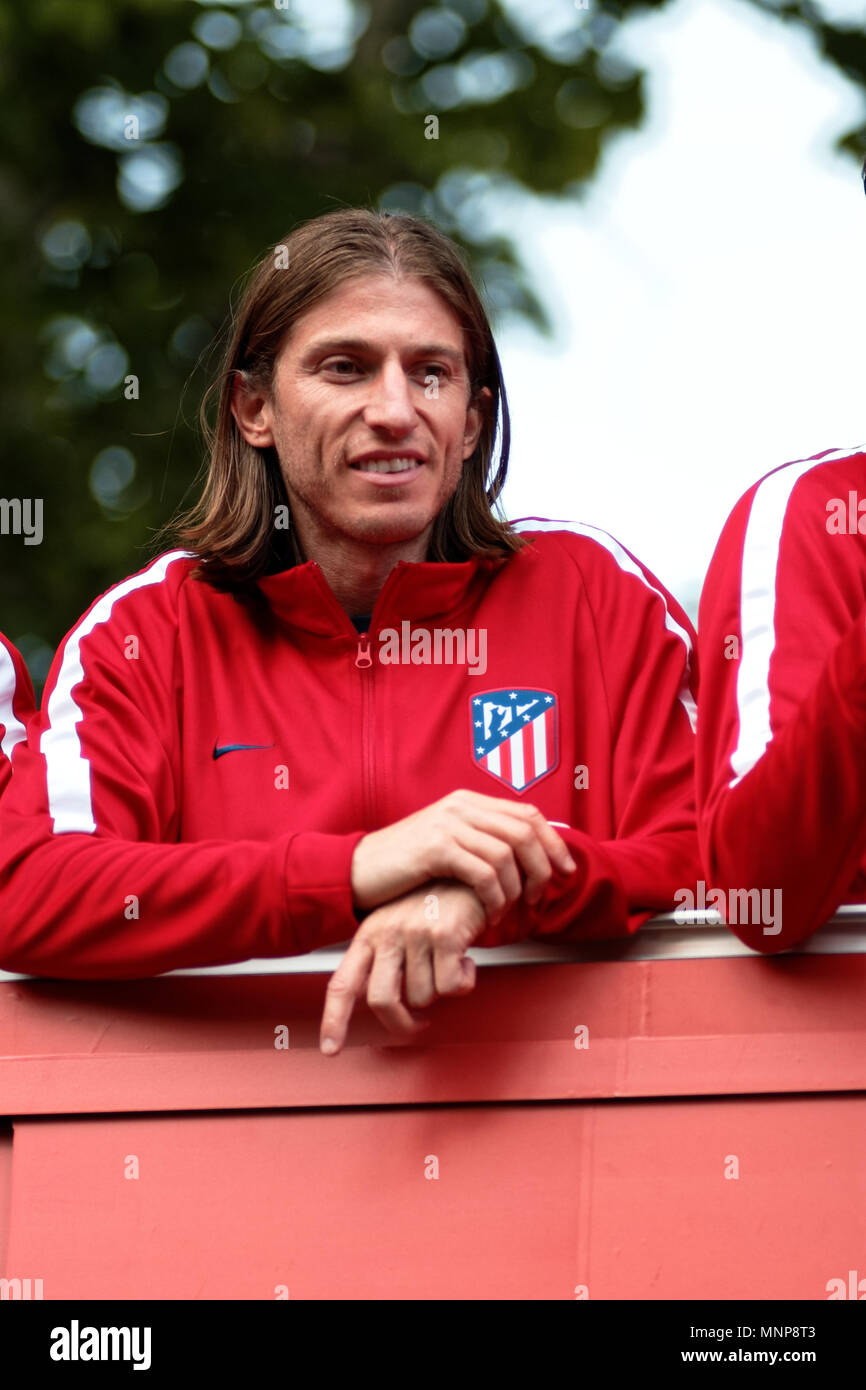 Madrid, Spain - May 18, 2018: Filipe Luis Kasmirski, Atletico de Madrid player, celebrate Europa League title in Madrid, Spain Credit: EnriquePSans/Alamy Live News Stock Photo