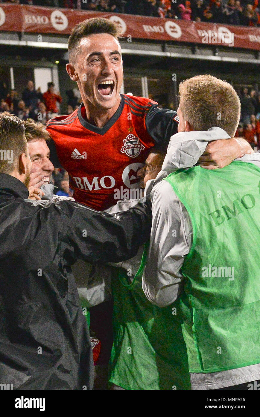 Jay Chapman seen cheering with his teammates during 2018 MLS Regular Season match between Toronto FC (Canada) and  Orlando City SC (USA) at BMO Field (Score 2:1) Stock Photo