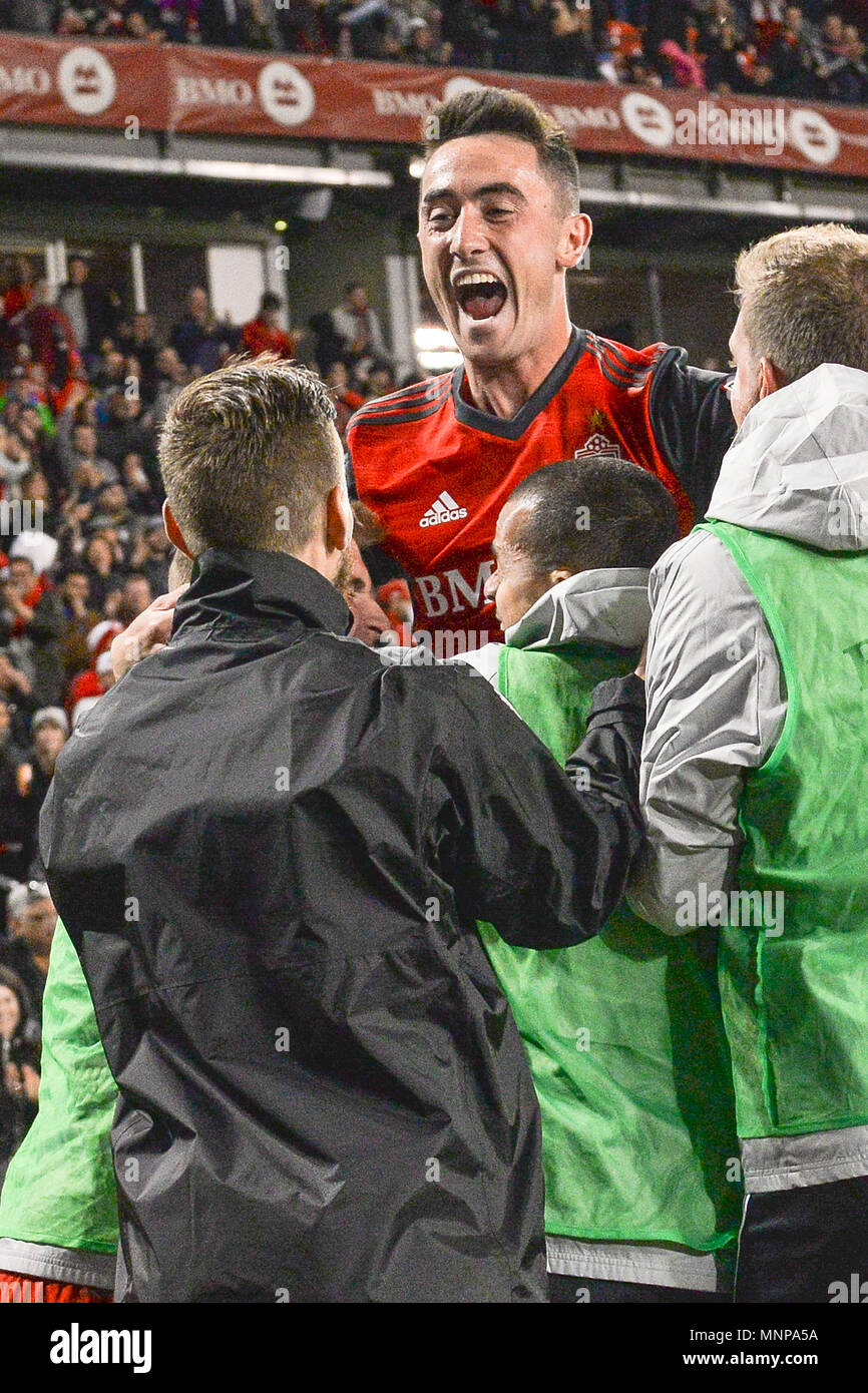 Jay Chapman seen cheering with his teammates during 2018 MLS Regular Season match between Toronto FC (Canada) and  Orlando City SC (USA) at BMO Field (Score 2:1) Stock Photo