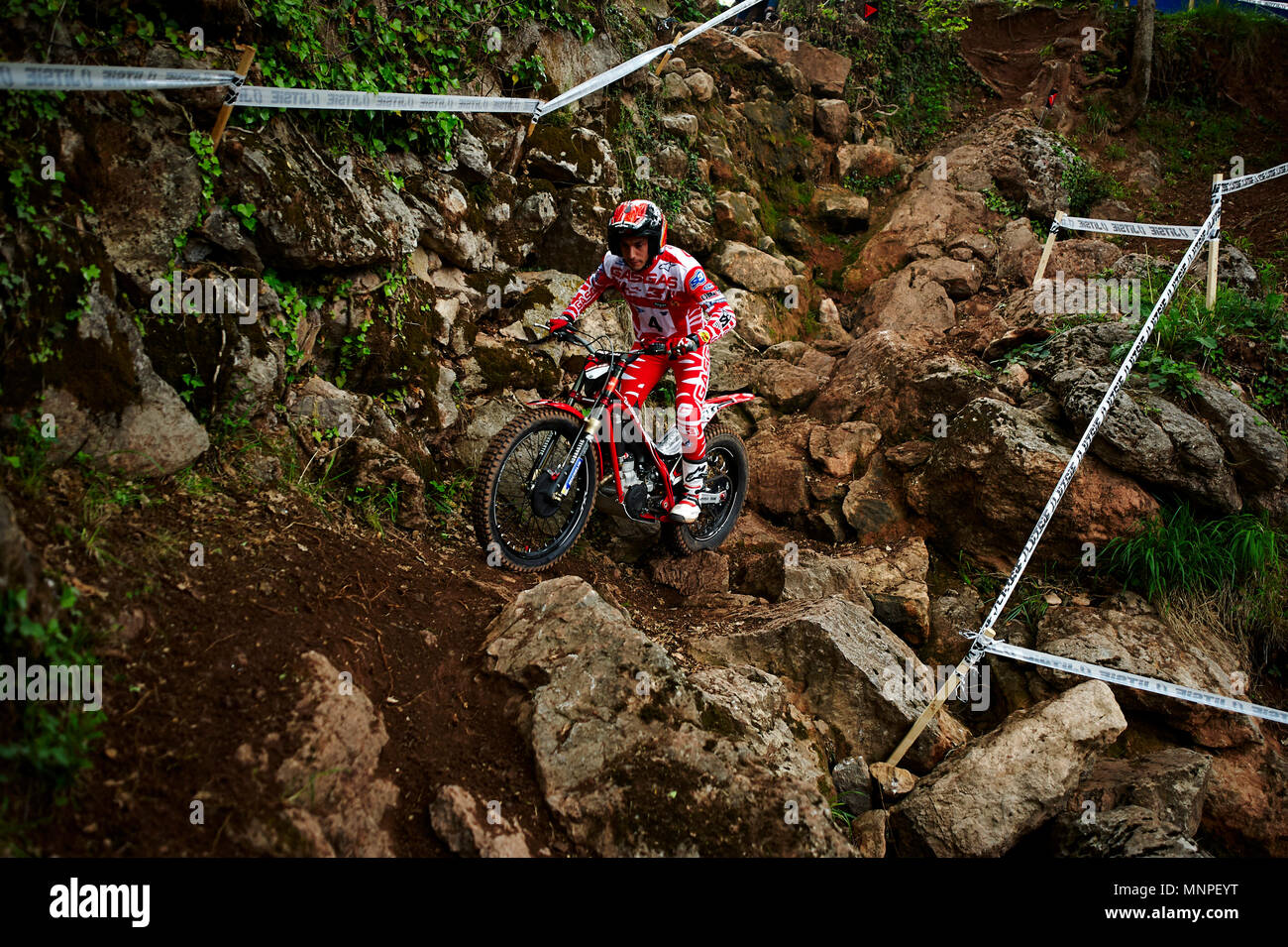 Camprodon, Girona, Spain. 19th May, 2018. FIM Trial World Championships, Spain; Jeroni Fajardo of the TrialGP class in action during the qualification 2 Credit: Action Plus Sports/Alamy Live News Stock Photo