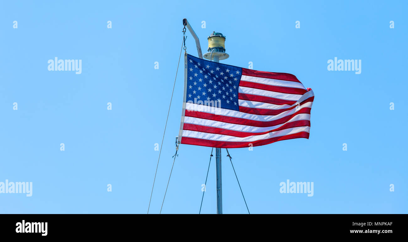 American Flag (Red Blue White Stars and Stripes) Blue Sky clouds Stock ...