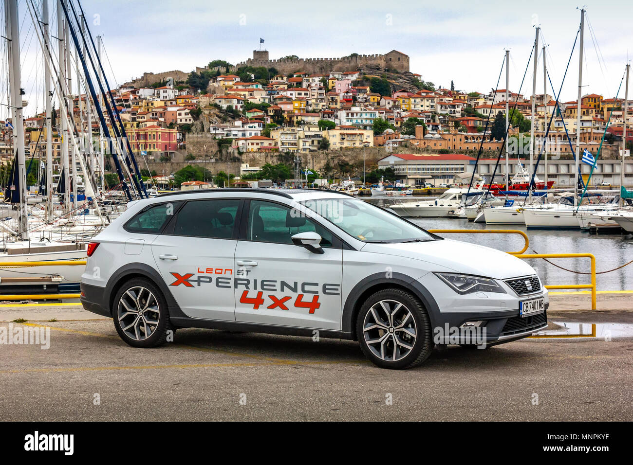 Seat new models cars situated on the coast of Kavala, Greece. Leon Xperience 1.8TSI 4Drive. Stock Photo
