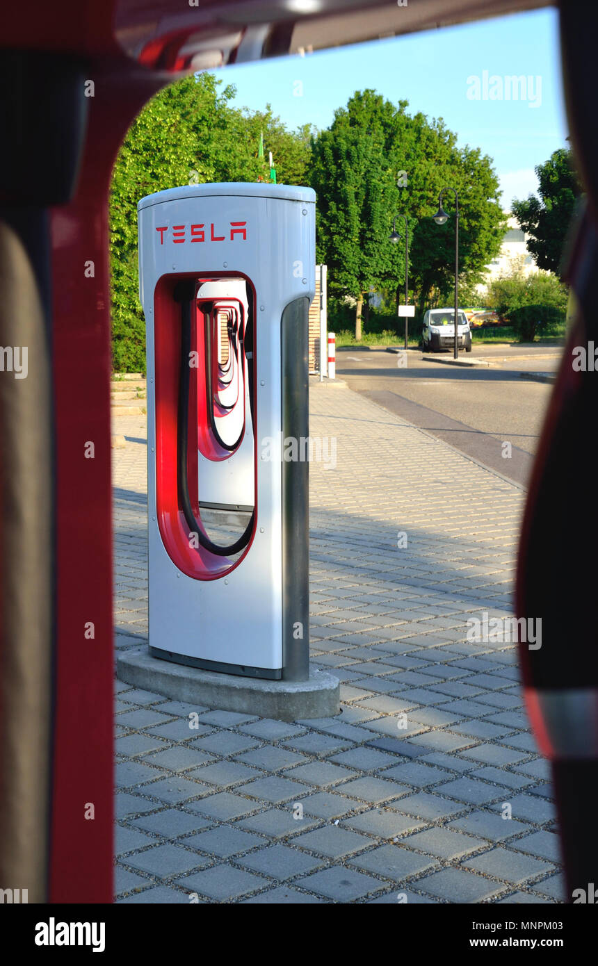 Ellwangen, Germany May 10, 2018 Tesla Supercharger Stations (480