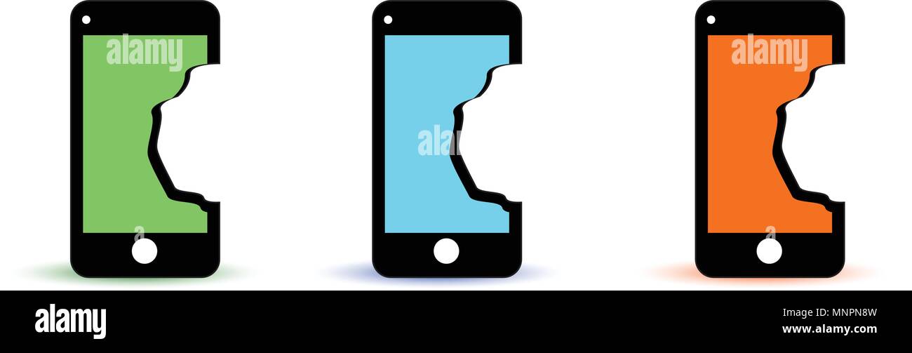 broken mobile phone with broken screen Stock Vector