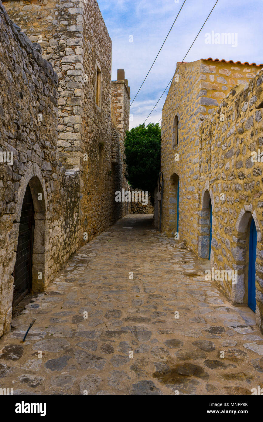 Areopoli, the traditional village of Mani in Peloponnese Greece. Narrow