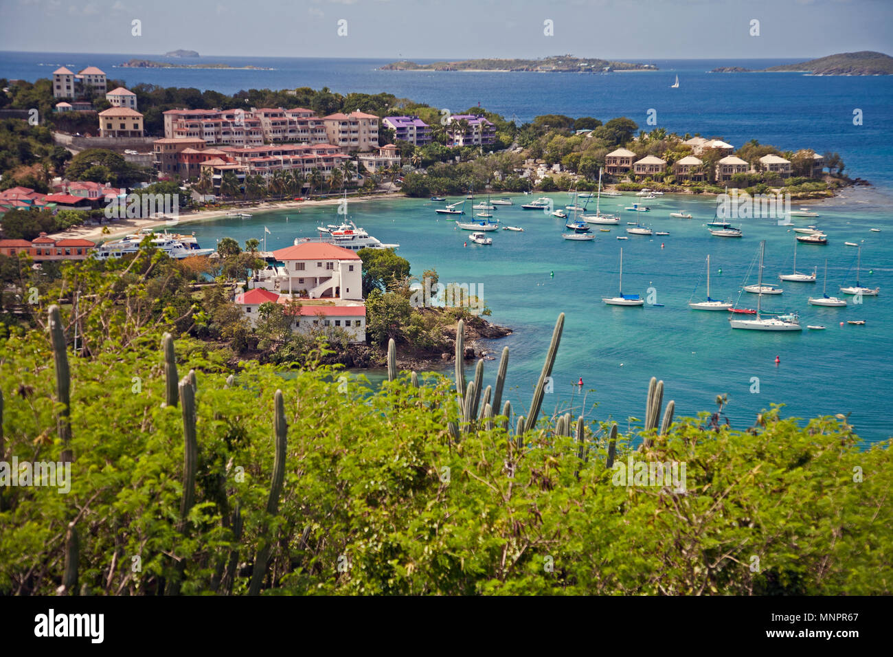 overlooking the island of St John in the US Virgin islands with boats