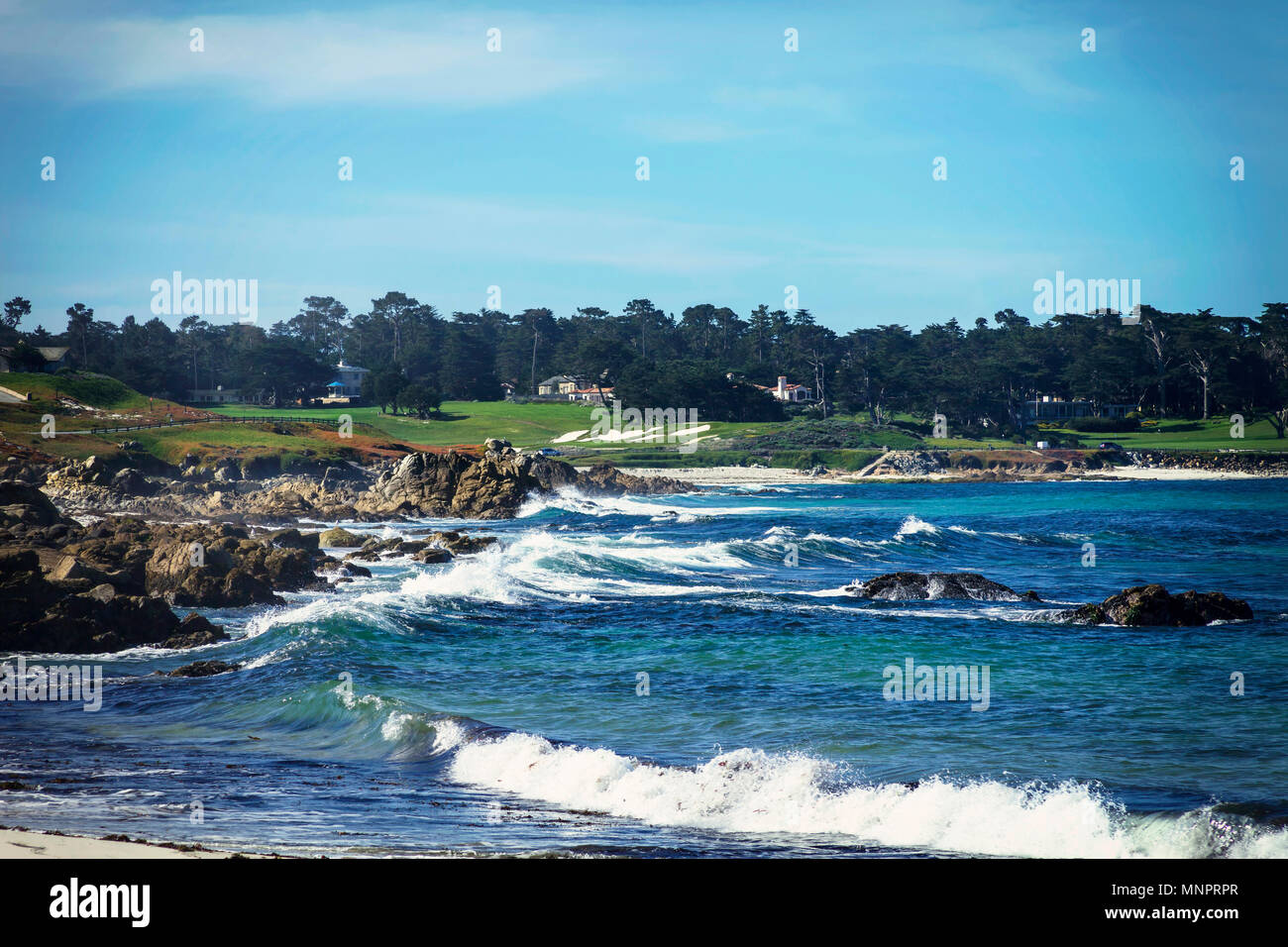 An image taken along 17 mile drive famous coast line on a bright Winter day. Stock Photo