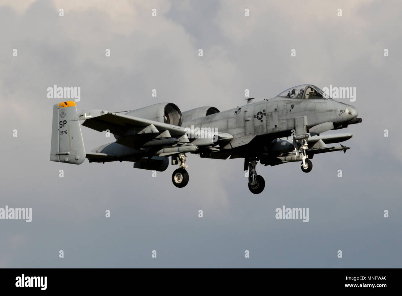 Fairchild A-10C Thunderbolt II from the 81st Fighter Squadron at Spangdahlem landing at RAF Lakenheath during a detached training exercise. Stock Photo
