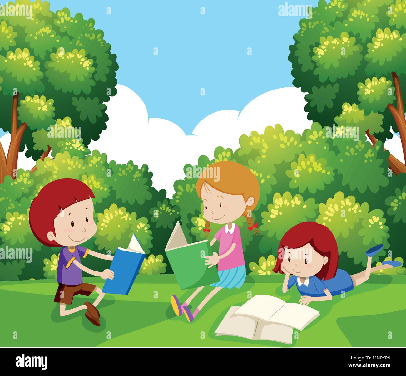Children Reading a Book Under Tree illustration Stock Vector Image