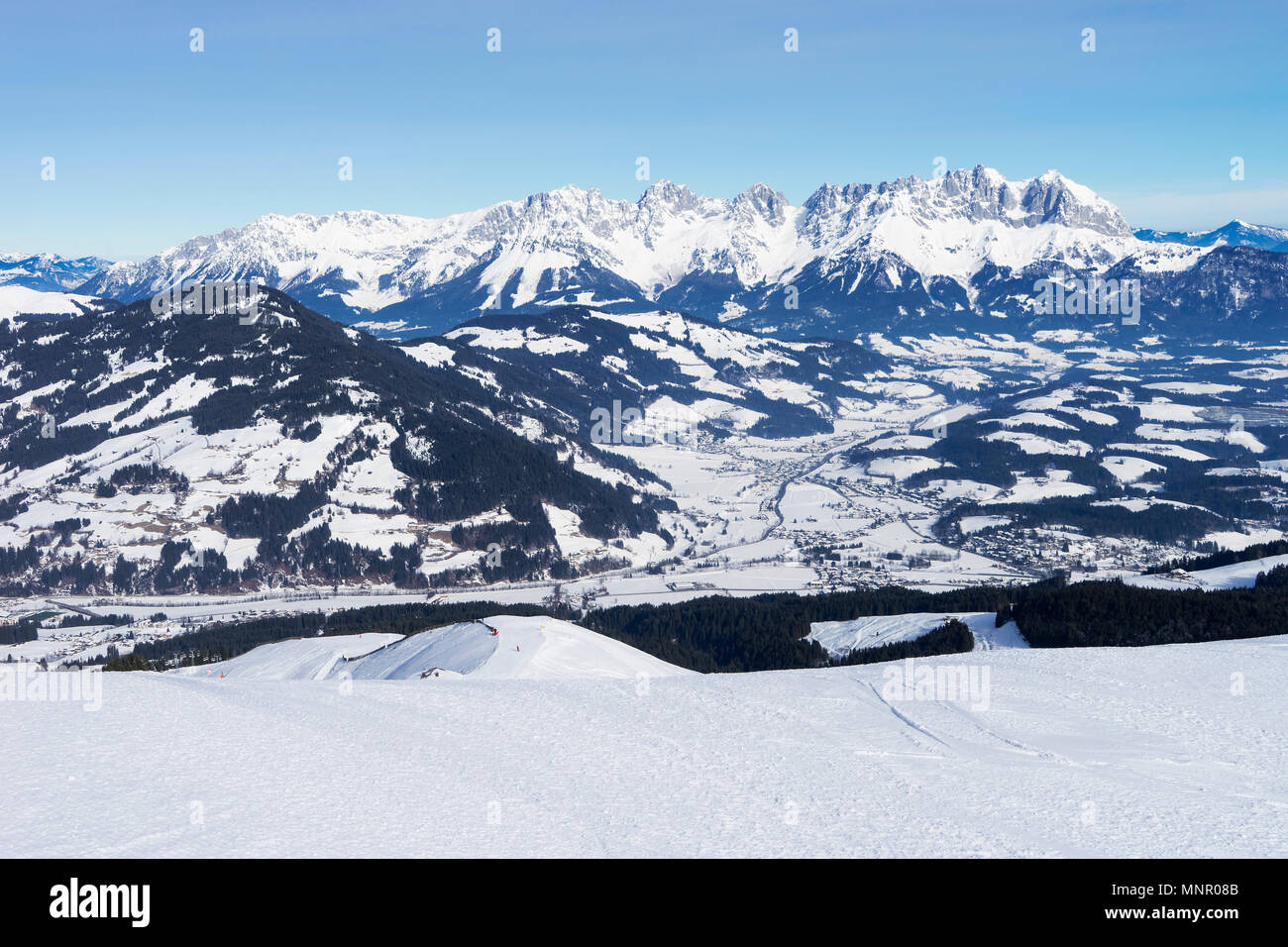 View of Wilder Kaiserim Winter, Tyrol, Austria Stock Photo