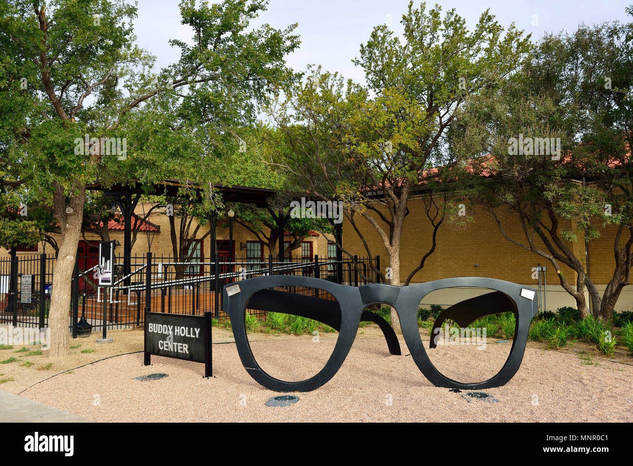 Black horn-rimmed glasses at Buddy Holly Center, Lubbock, Texas, USA Stock Photo