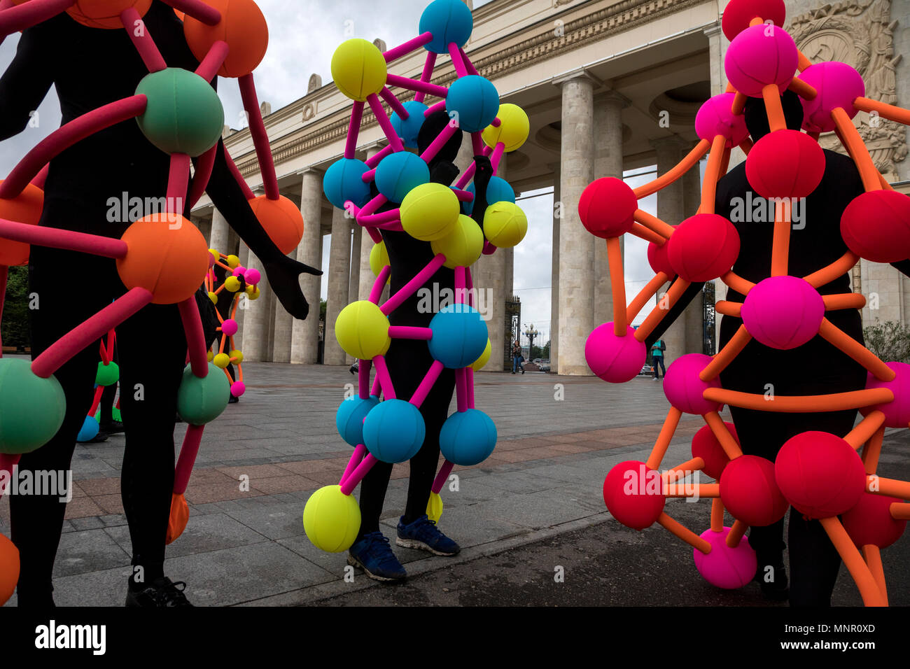Artists in the costumes of a molecular crystal lattice during the festival  of science, art and technology "Polytech" in Gorky Park in Moscow, Russia  Stock Photo - Alamy