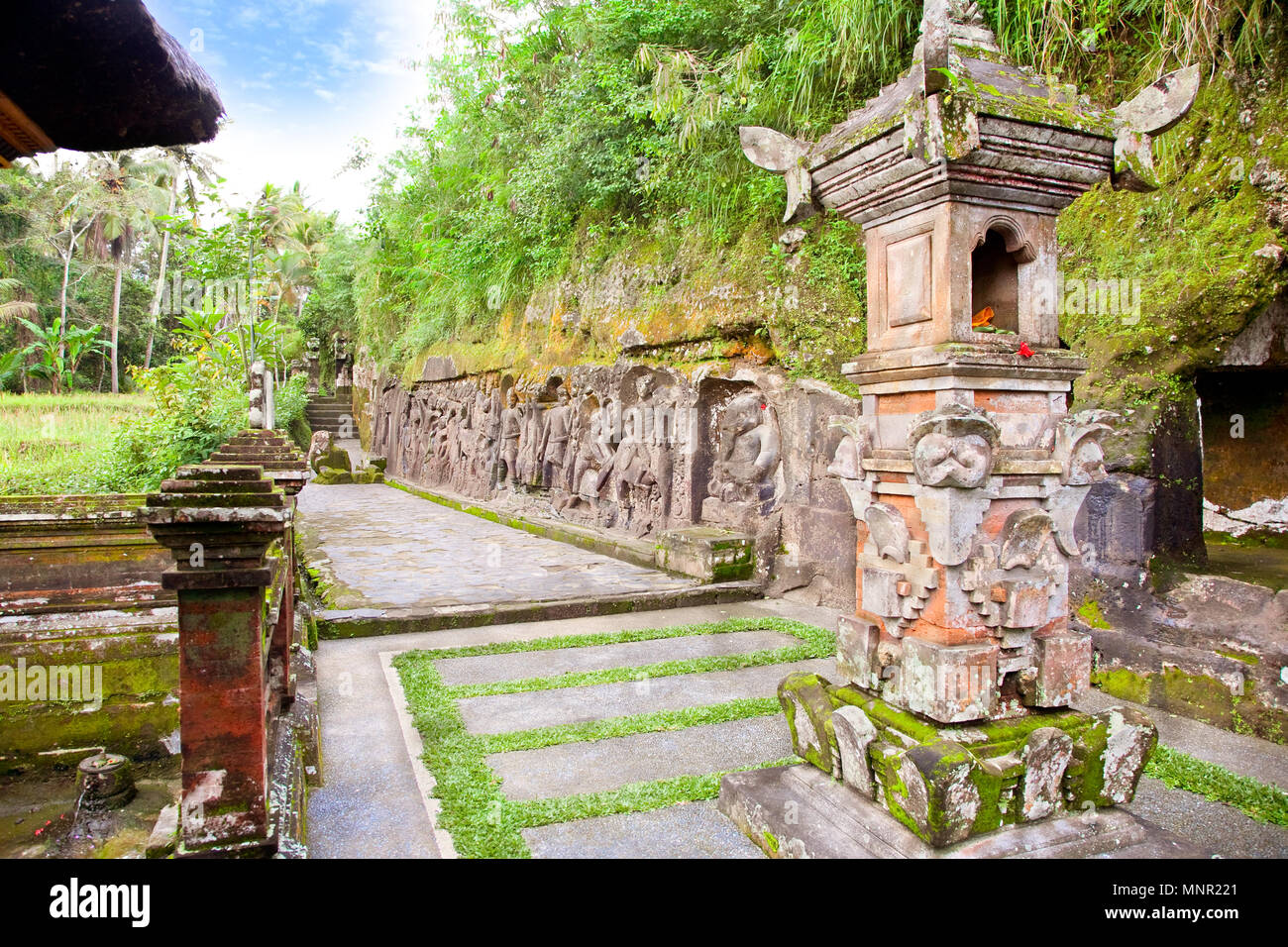 Yeh Pulu - Famous carved cliff face, Ubud, Bali, Indonesia Stock Photo
