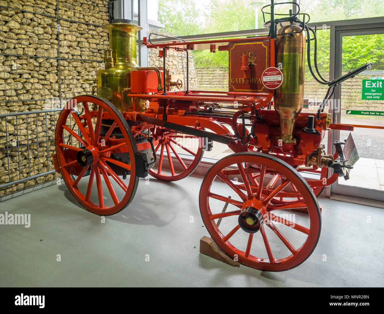 A horse drawn Fire engine for extinguishing fires built by Merryweather in 1880 for Gateshead council displayed at NRM Shildon Stock Photo