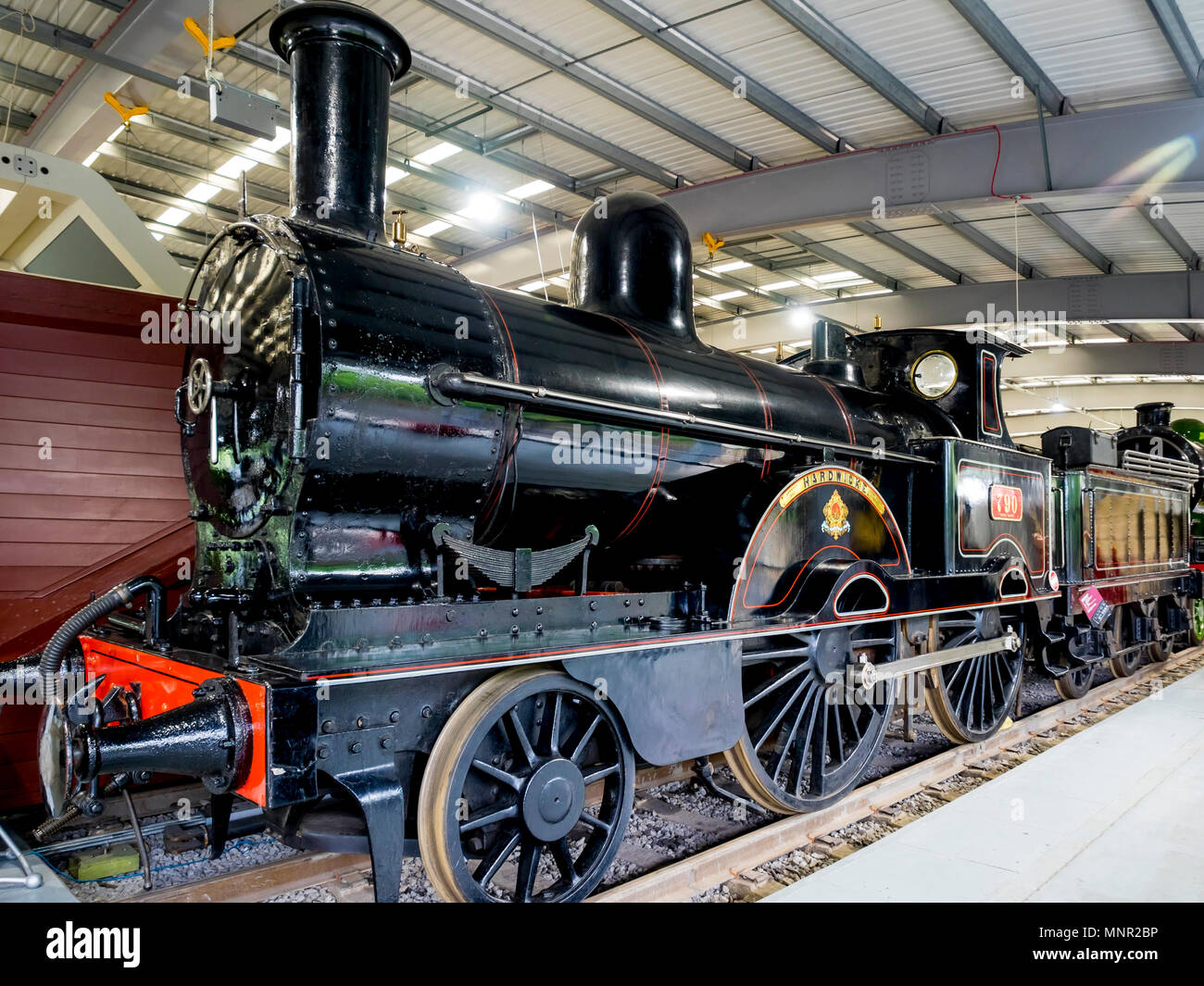 London North Western Railway No. 790 2-4-0 express passenger locomotive built Crewe  1873 on display in the Museum at Shildon Stock Photo