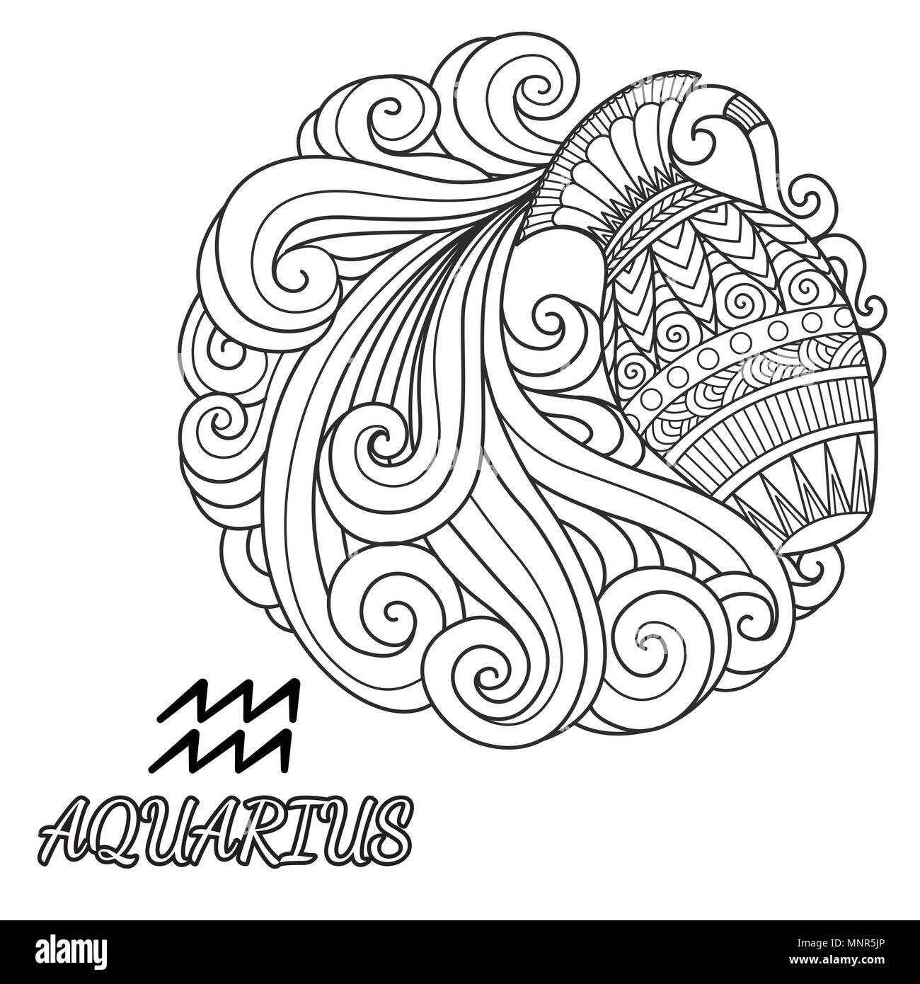Line art design of Aquarius zodiac sign for design element and coloring
