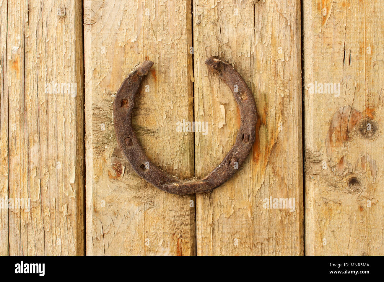 Old rusty horseshoe on a wooden wall Stock Photo Alamy