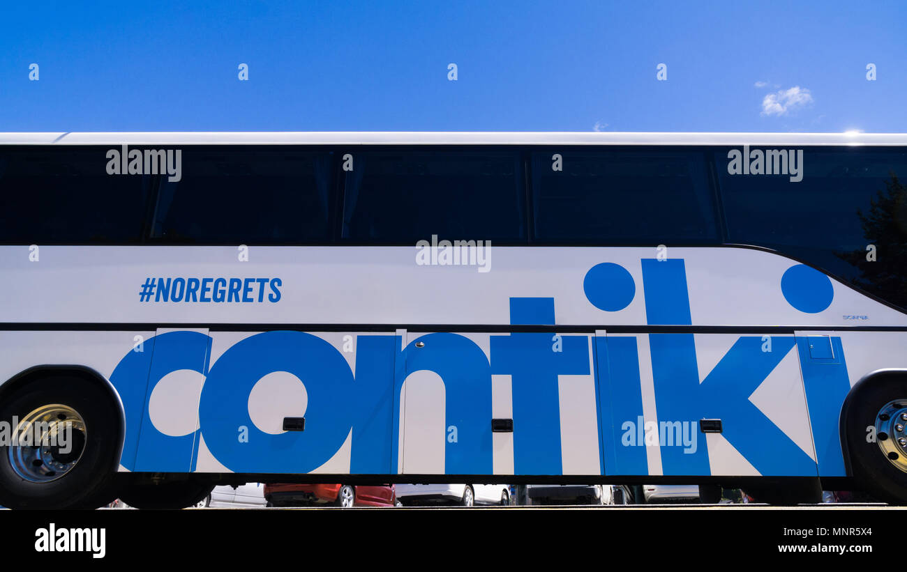 A contiki tour bus in New Zealand Stock Photo