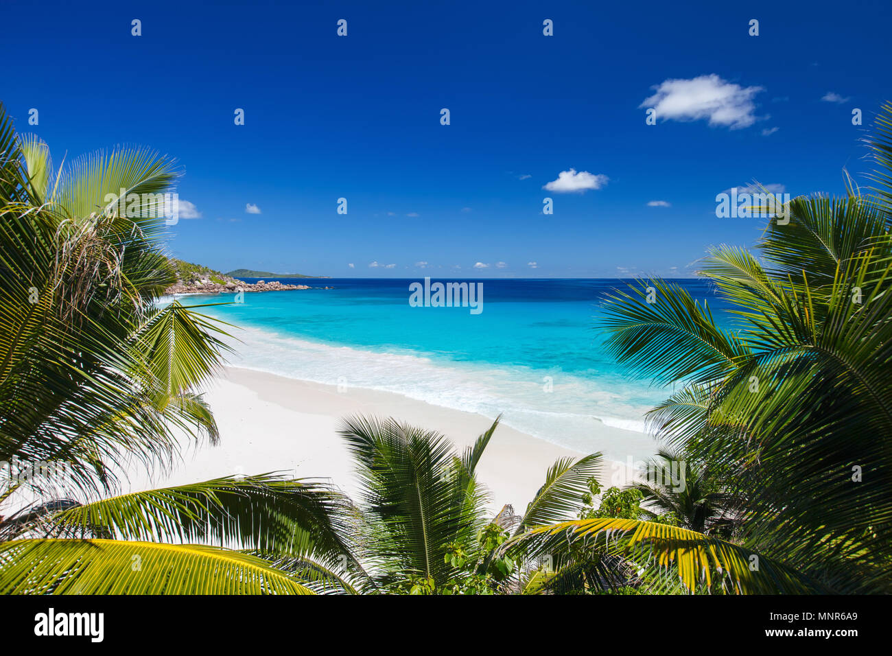 Idyllic tropical white sand beach in Seychelles Stock Photo