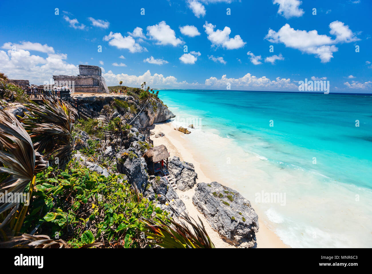 Mayan ruins and beautiful Caribbean coast in Tulum Mexico Stock Photo