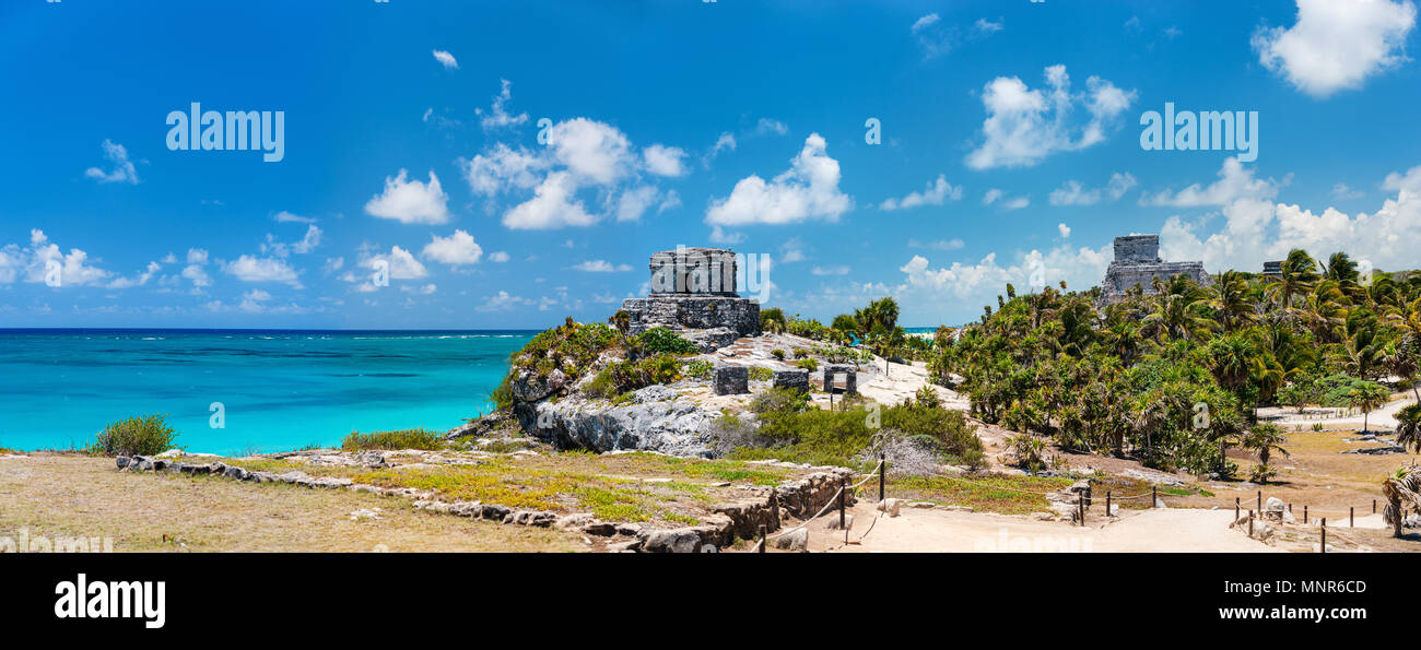 Mayan ruins and beautiful Caribbean coast in Tulum Mexico Stock Photo