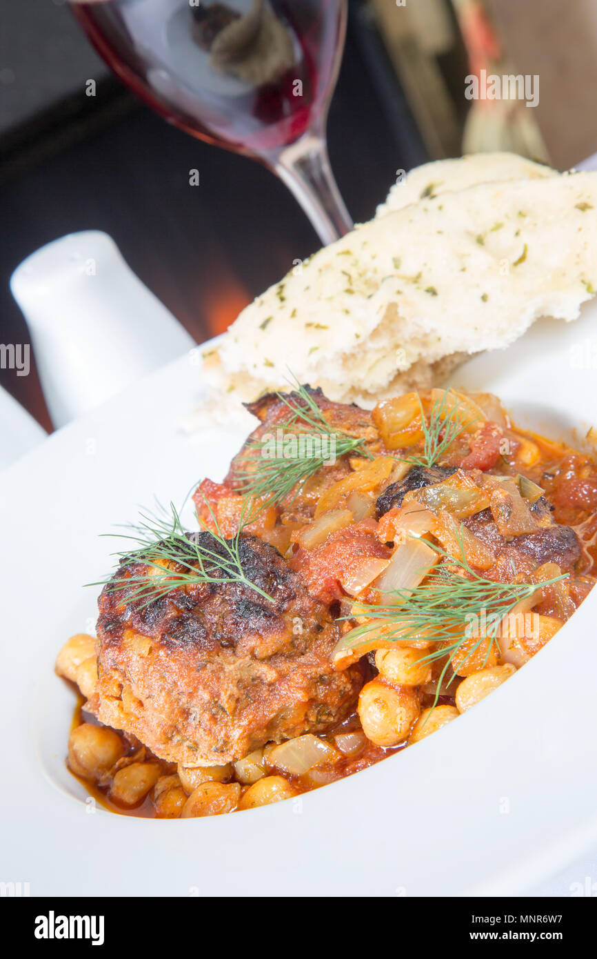 Traditional Turkish meal of Lamb meatballs, Kuzu kofte, with flatbread