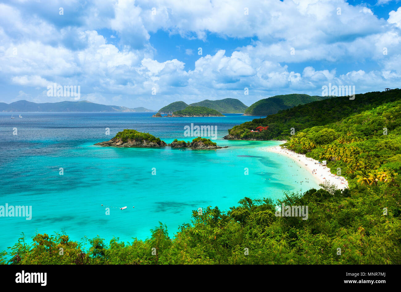Aerial view of picturesque Trunk bay on St John island, US Virgin