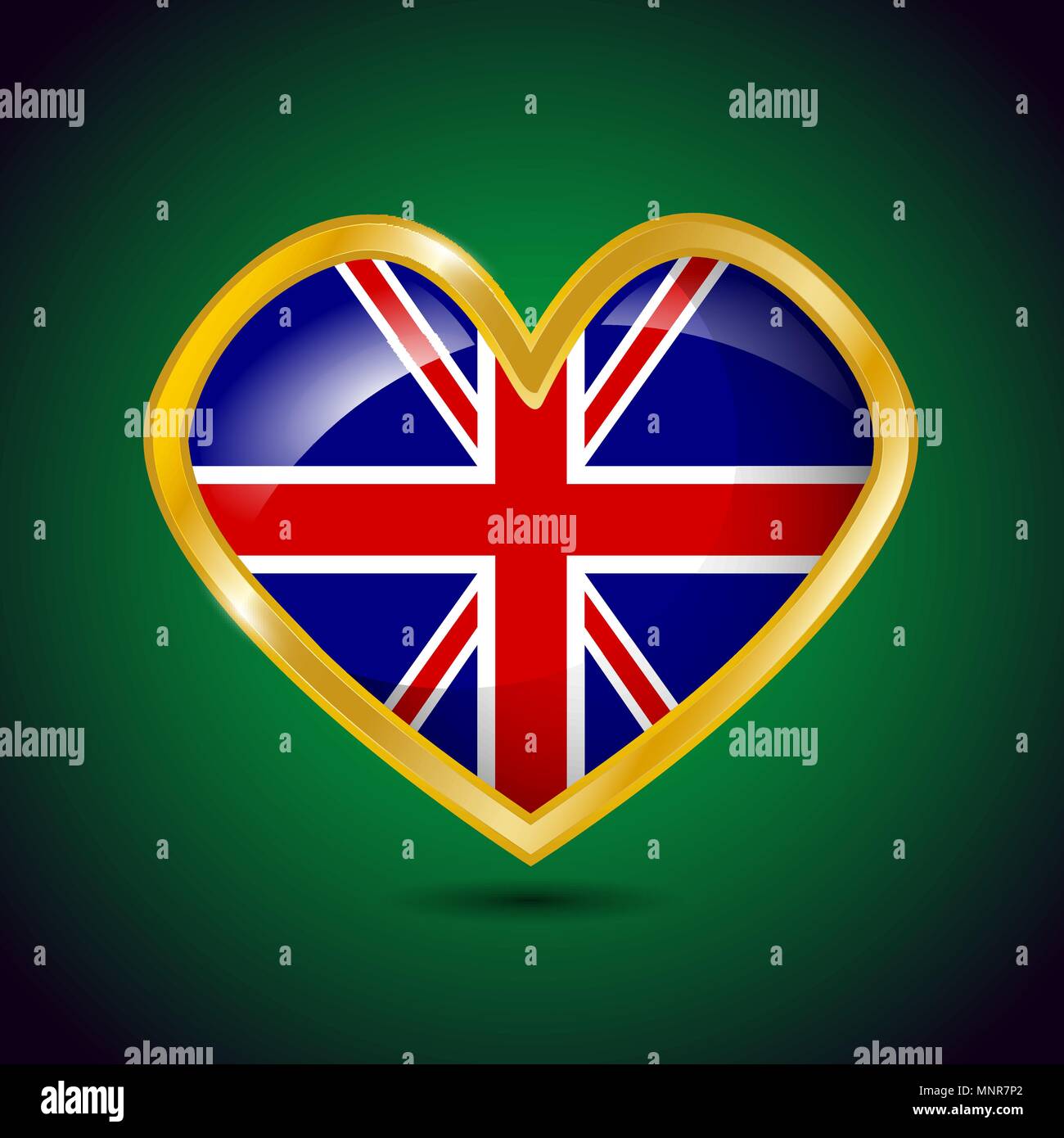 Golden heart shape with the flag of Great Britain, vector illustration Stock Vector
