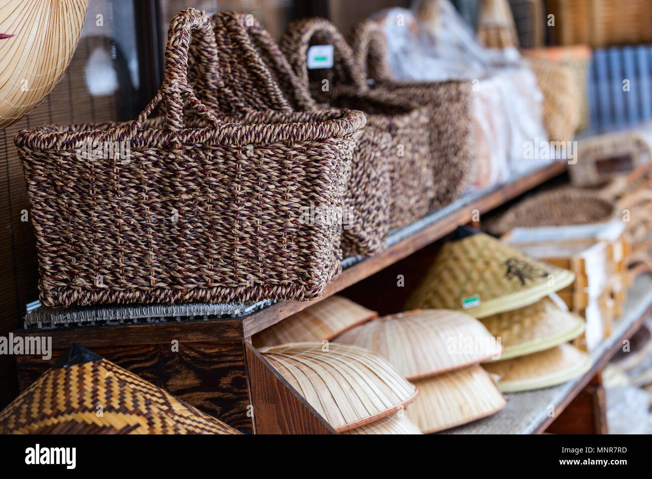 Japanese souvenirs straw hats and baskets Stock Photo Alamy