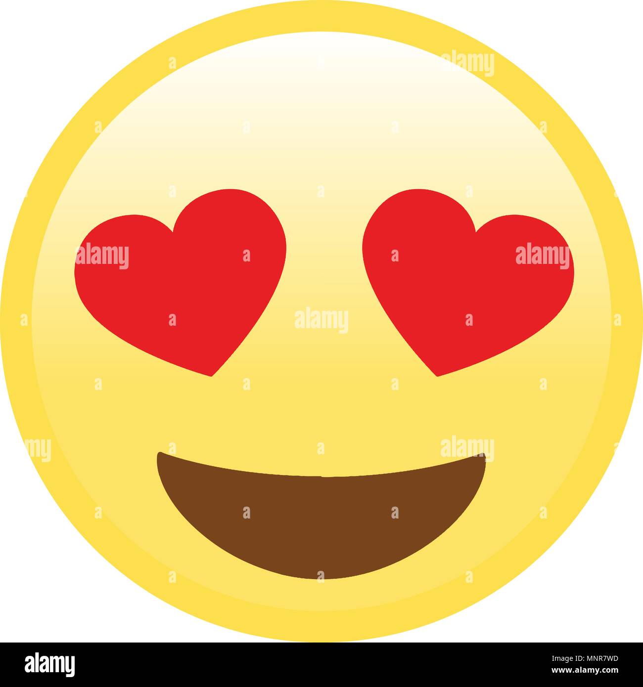 The Isolated vector yellow happy face with red heart eyes flat icon Stock Vector