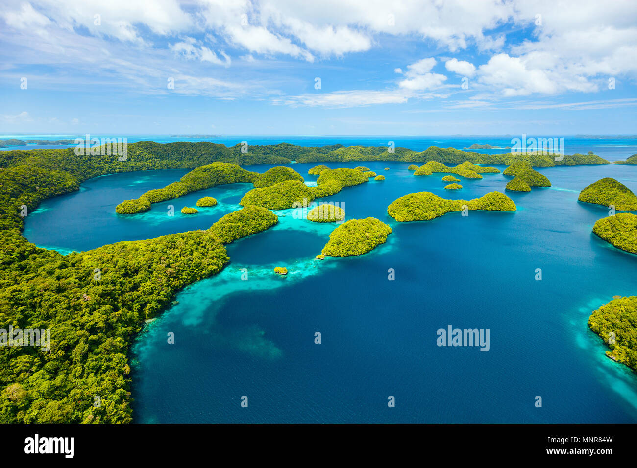 Beautiful view of Palau tropical islands and Pacific ocean from above Stock Photo