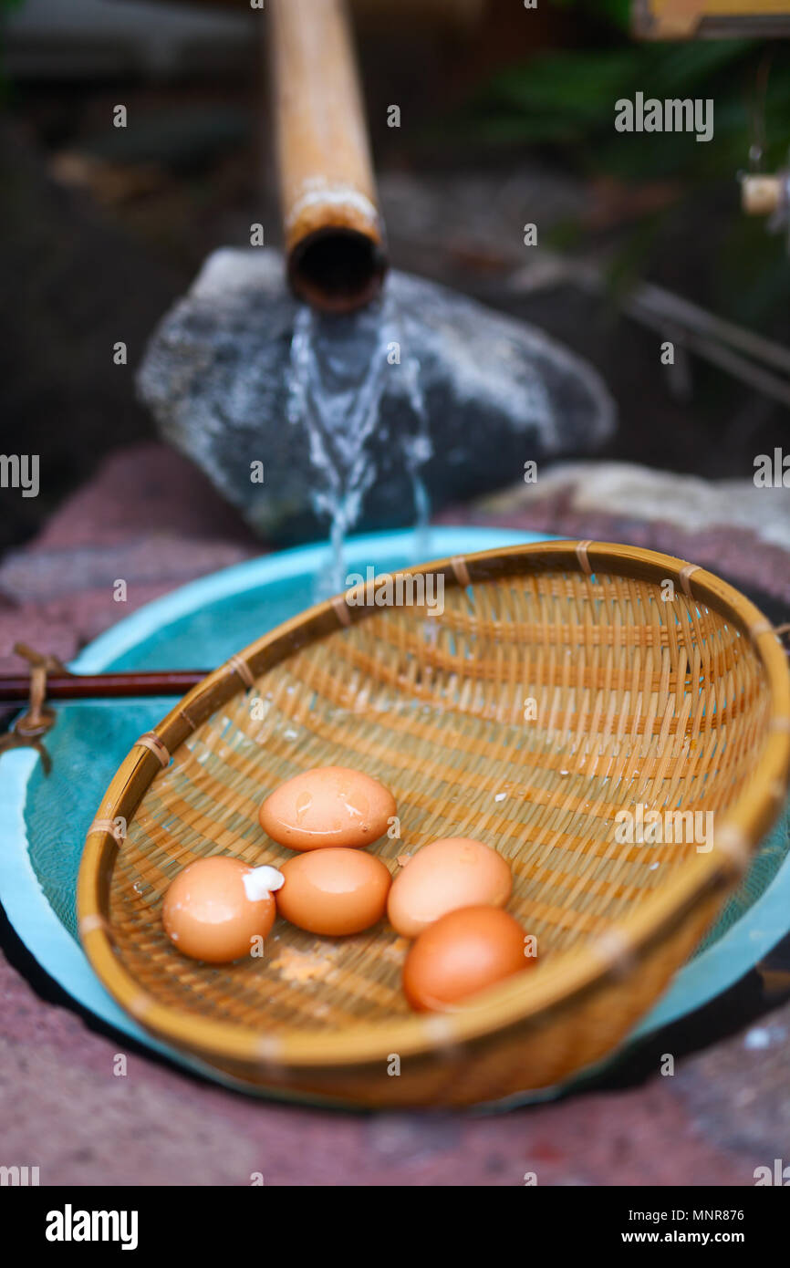 Soft boiled eggs cooked at hot spring water Stock Photo Alamy