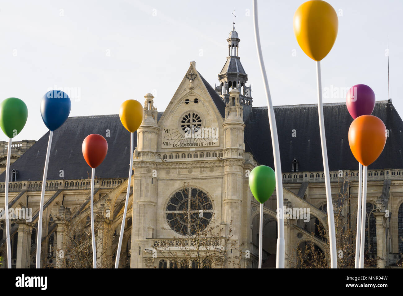 Church of Saint Eustache seen from children's playground in Les Halles area in Paris, France. Stock Photo