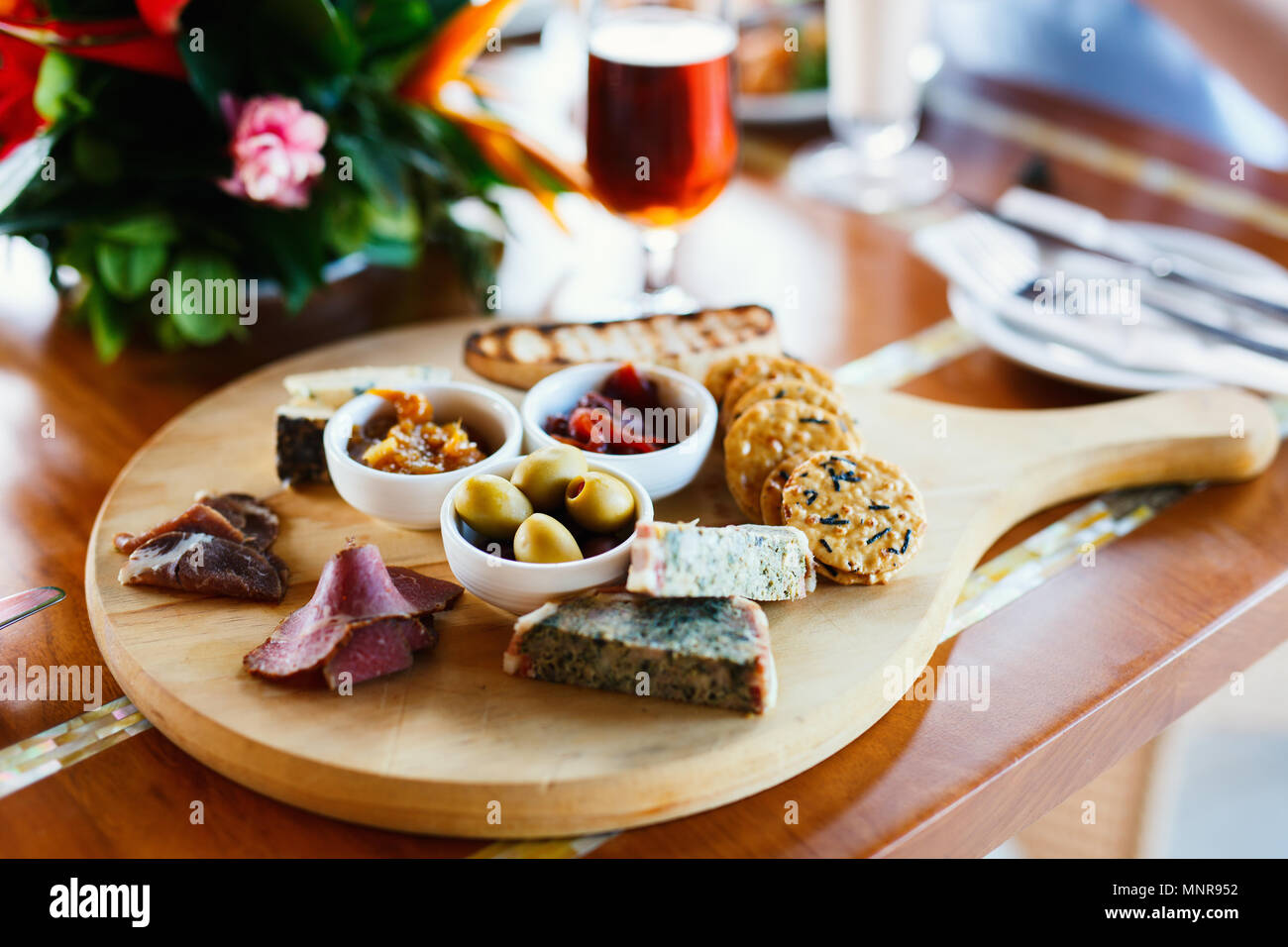 Selection of different delicious appetizers on beer platter Stock Photo Alamy
