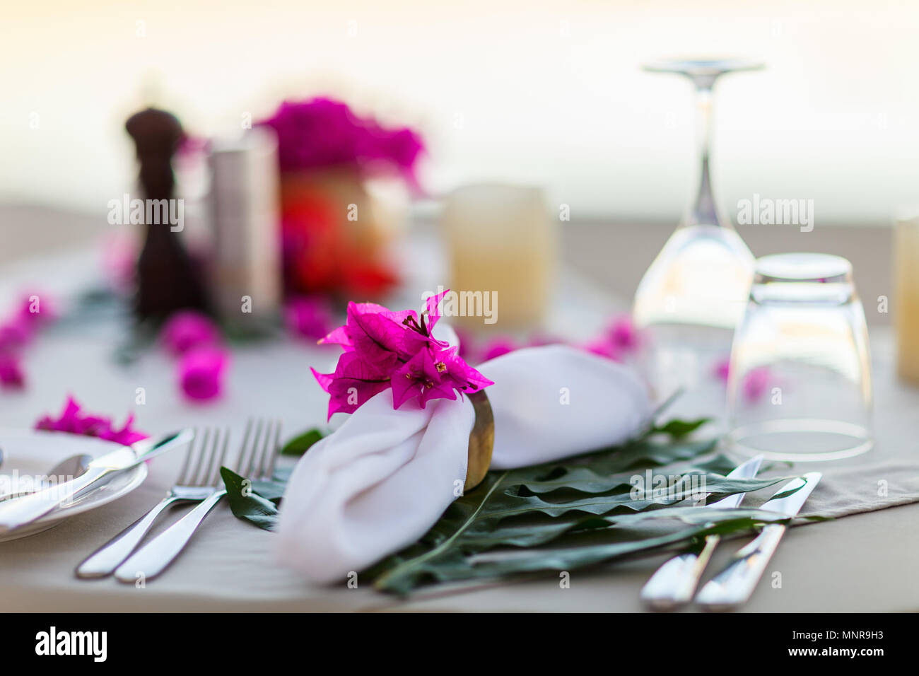 Beautifully served table for romantic event celebration or wedding Stock Photo