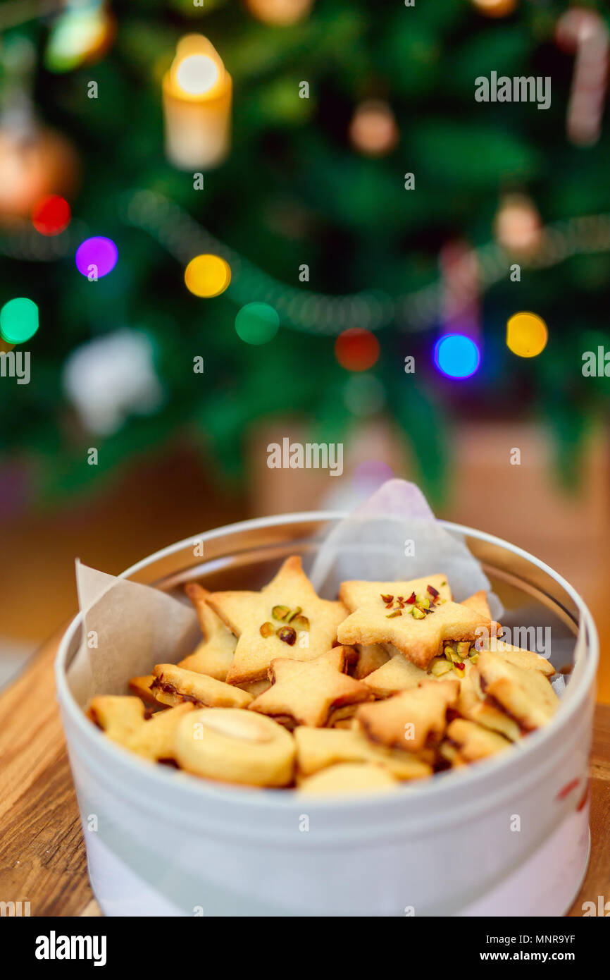 freshly baked homemade christmas cookies in a tin box wooden background - Homemade Christmas Cookies freshly baked homemade christmas cookies in a tin box wooden background - Homemade Christmas Cookies