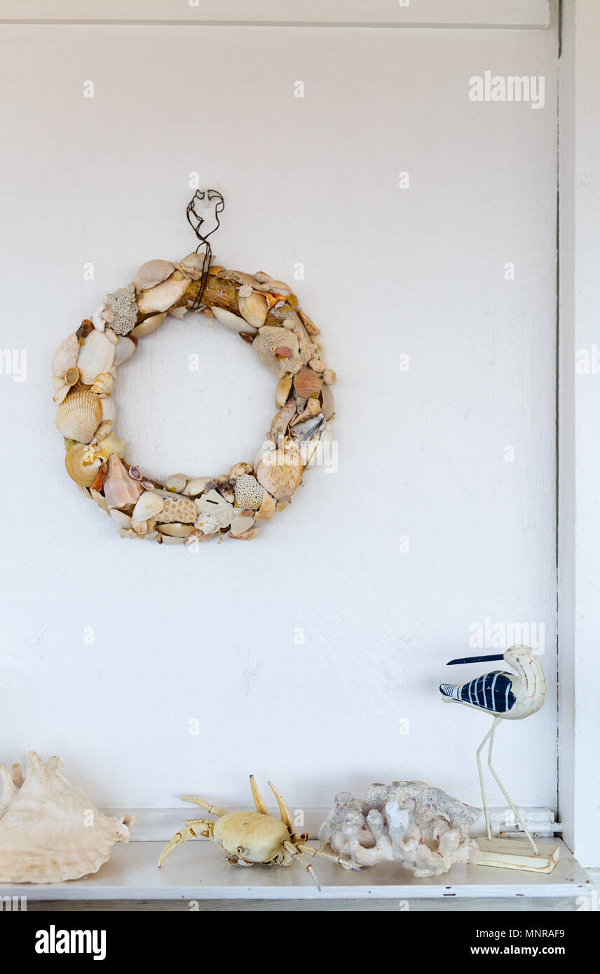 Close up of seaside restaurant decorated with starfish and shells Stock Photo